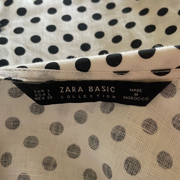 Zara linen shortsleeved bow detail polka dot cream & black button back top large - Picture 8 of 9